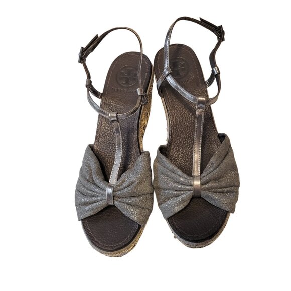 Tory Burch Declan 2 T Strap Sequin Wedges - Picture 6 of 10